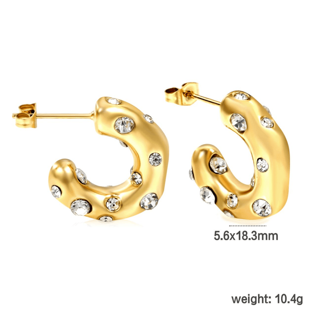 Crystal Studded Gold Hoops - Aevum.accessorieshypoallergenicjewelry