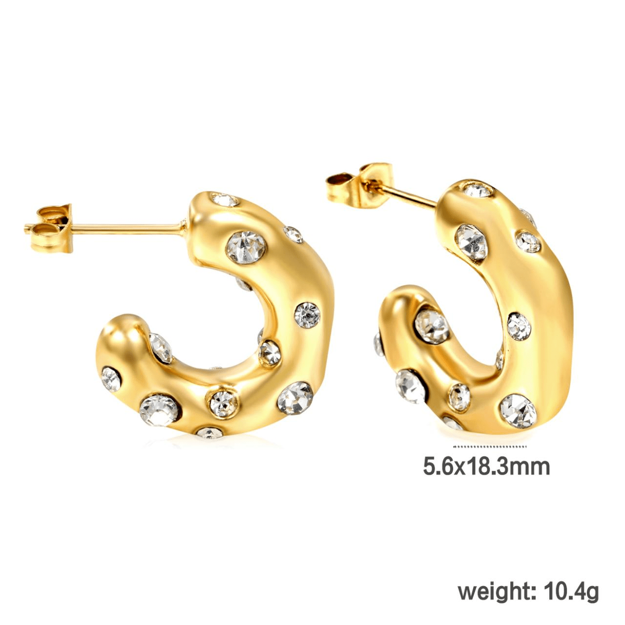 Crystal Studded Gold Hoops - Aevum.accessorieshypoallergenicjewelry