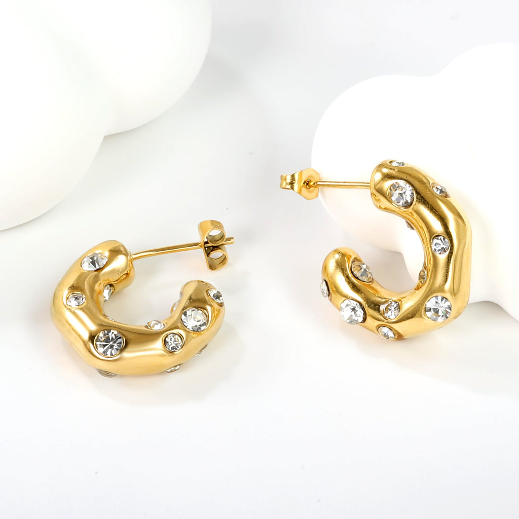Crystal Studded Gold Hoops - Aevum.accessorieshypoallergenicjewelry