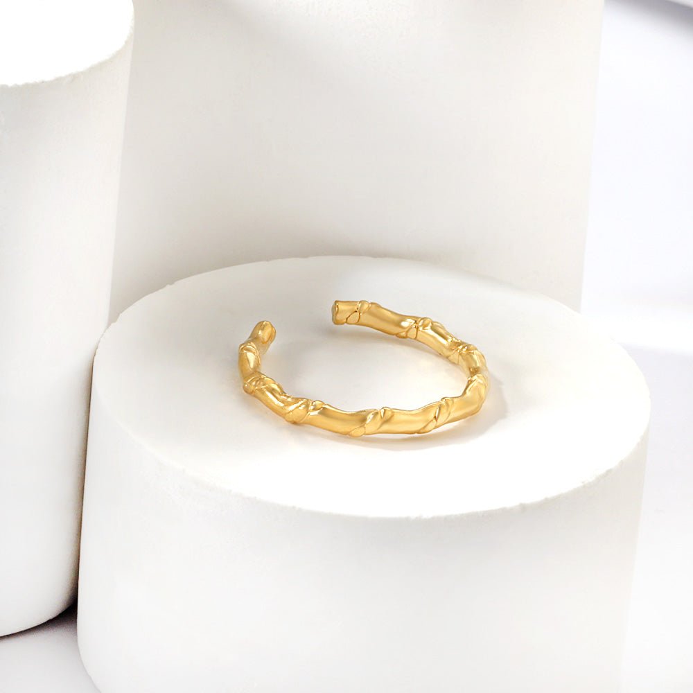 Gold Bamboo Adjustable Ring - Aevum.accessorieshypoallergenicjewelry