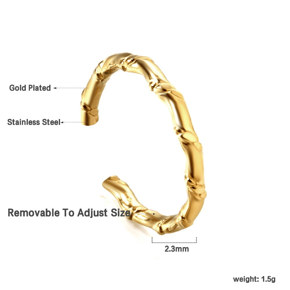 Gold Bamboo Adjustable Ring - Aevum.accessorieshypoallergenicjewelry