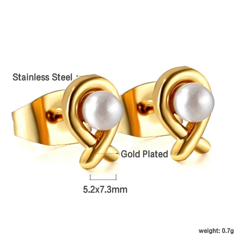 Gold Pearl Knot Studs - Aevum.accessorieshypoallergenicjewelry