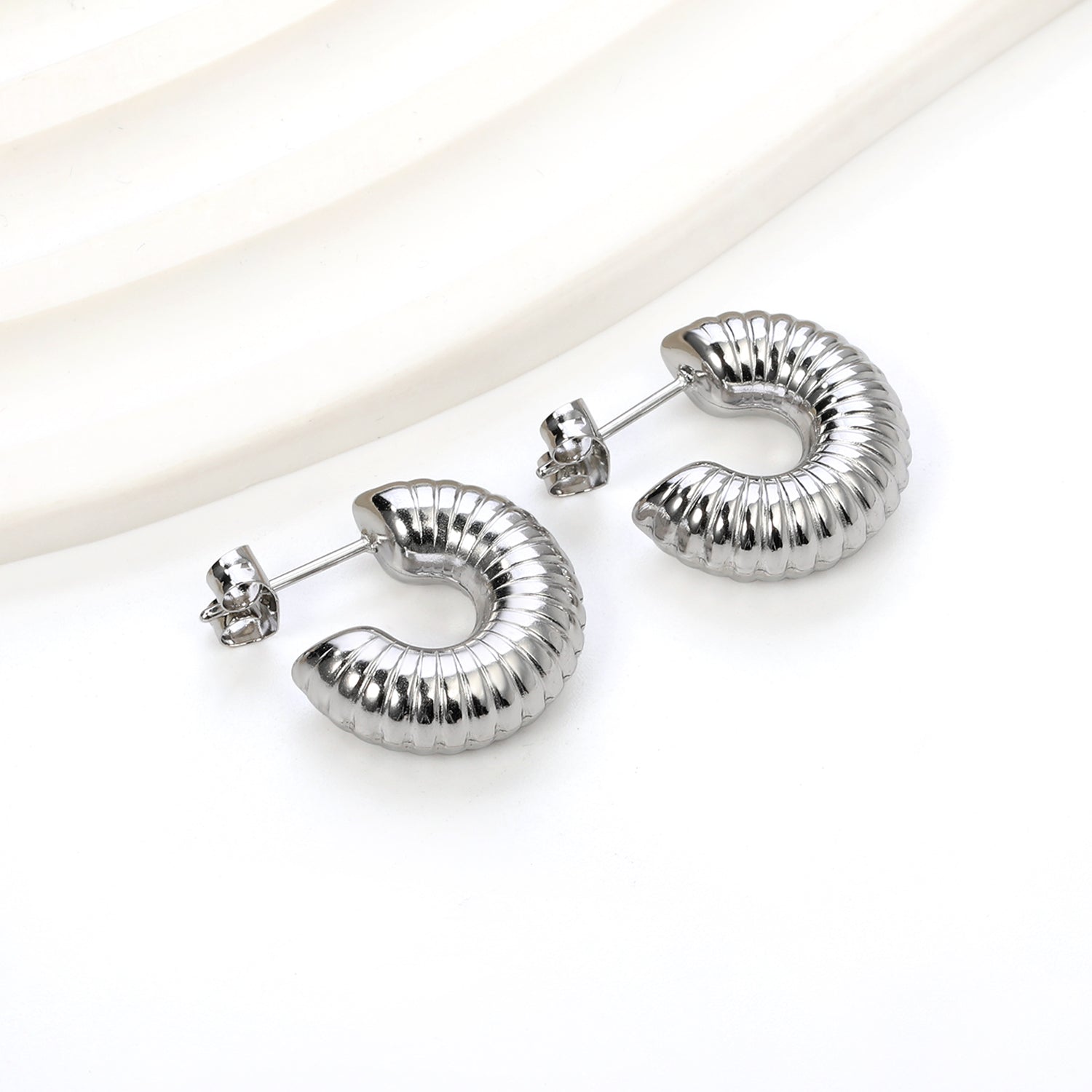 Silver Ribbed Mini Hoops - Aevum.accessorieshypoallergenicjewelry