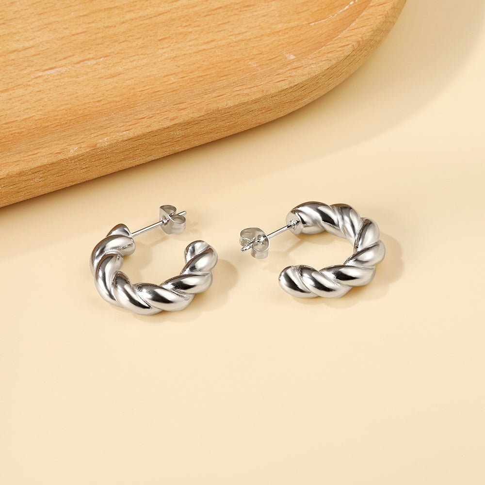 Silver Twisted Hoop Earrings - Aevum.accessorieshypoallergenicjewelry