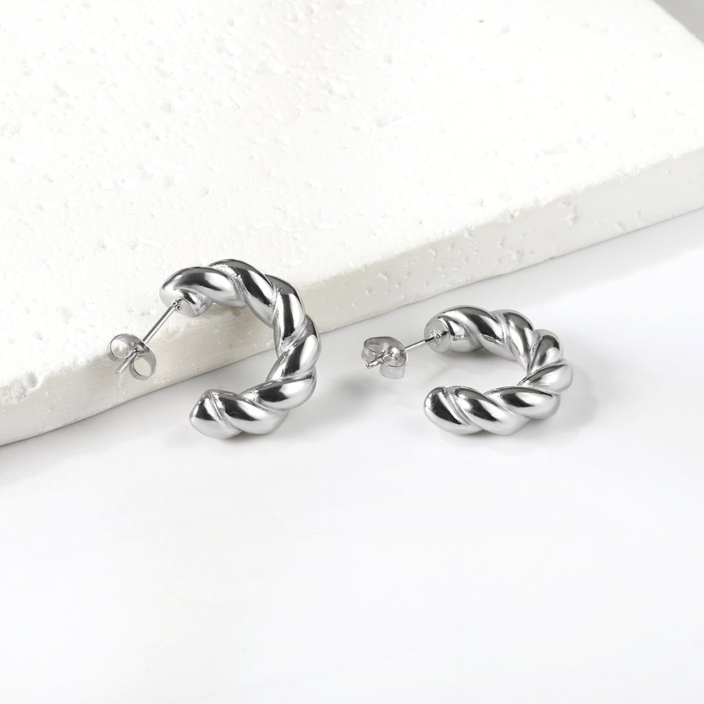 Silver Twisted Hoop Earrings - Aevum.accessorieshypoallergenicjewelry
